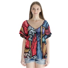 Japan Art Aesthetic V-neck Flutter Sleeve Top by Sarkoni