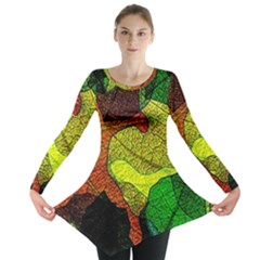 Colorful Autumn Leaves Texture Abstract Pattern Long Sleeve Tunic  by Grandong