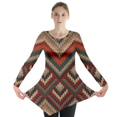 Pattern Knitting Texture Long Sleeve Tunic  by Grandong