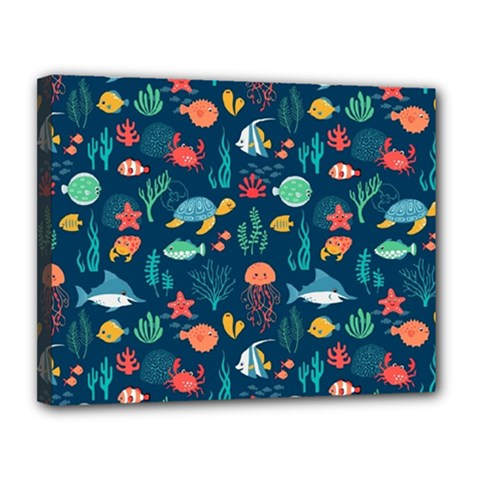 Fish Sea Animals Pattern Canvas 14  X 11  (stretched) by Ndabl3x