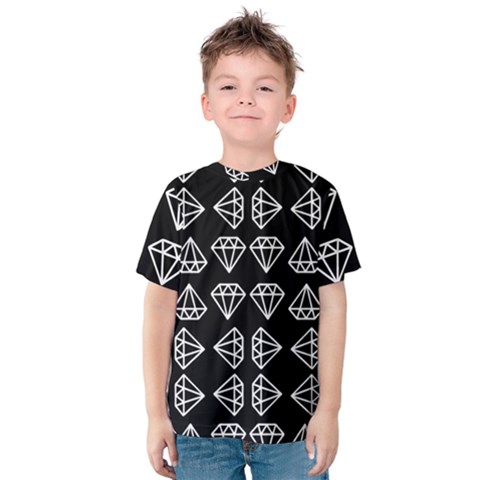 Black Diamond Pattern Kids  Cotton T-shirt by Ndabl3x