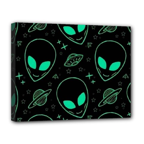 Alien Green Black Pattern Canvas 14  X 11  (stretched) by Ndabl3x