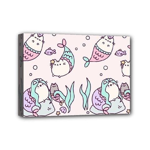 Cartoon Cat Cute Animal Kawaii Pastel Pattern Mini Canvas 7  X 5  (stretched) by Ndabl3x
