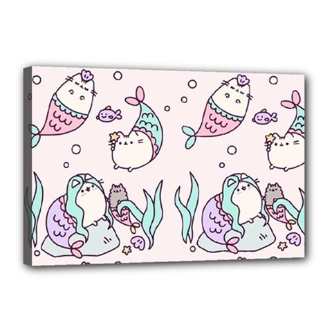 Cartoon Cat Cute Animal Kawaii Pastel Pattern Canvas 18  X 12  (stretched) by Ndabl3x
