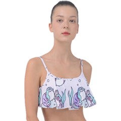 Cartoon Cat Cute Animal Kawaii Pastel Pattern Frill Bikini Top by Ndabl3x