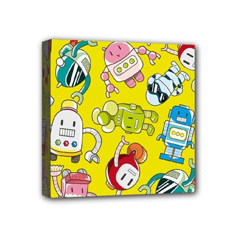 Robot Pattern Mini Canvas 4  X 4  (stretched) by Ndabl3x