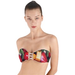 Fruits, Food, Green, Red, Strawberry, Yellow Twist Bandeau Bikini Top by nateshop