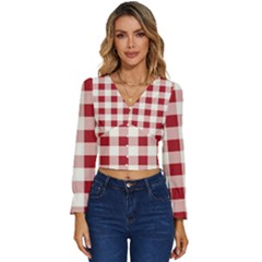 Gingham - 4096x4096px - 300dpi14 Long Sleeve V-neck Top by EvgeniaEsenina
