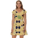 Seamless Pattern Of Sunglasses Tropical Leaves And Flower Short Sleeve Tiered Mini Dress View1
