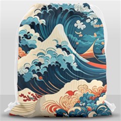 Wave Pattern Drawstring Bag (large) by Valentinaart