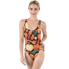 Thanksgiving Pattern High Leg Strappy Swimsuit by Valentinaart