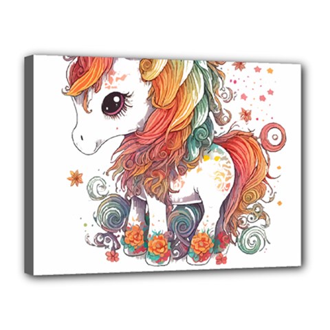Baby Unicorn T- Shirt Colourful Bay Unicorn T- Shirt Yoga Reflexion Pose T- Shirtyoga Reflexion Pose T- Shirt Canvas 16  X 12  (stretched) by hizuto