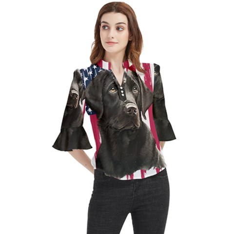 Black Labrador T- Shirt Black Labrador - Black Labrador U S A Flag T- Shirt Yoga Reflexion Pose T- Shirtyoga Reflexion Pose T- Shirt Loose Horn Sleeve Chiffon Blouse by hizuto