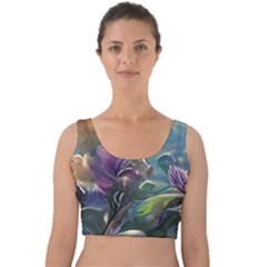 Abstract Blossoms  Velvet Crop Top by Internationalstore
