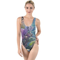 Abstract Blossoms  High Leg Strappy Swimsuit by Internationalstore