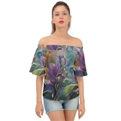 Abstract Blossoms  Off Shoulder Short Sleeve Top by Internationalstore