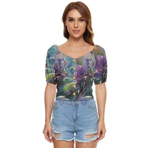 Abstract Blossoms  Button Up Blouse by Internationalstore