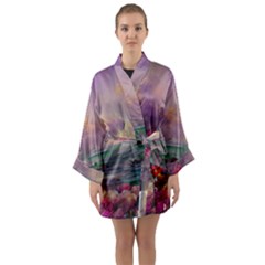 Abstract Flowers  Long Sleeve Satin Kimono by Internationalstore