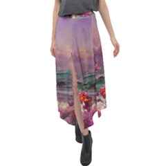 Abstract Flowers  Velour Split Maxi Skirt by Internationalstore