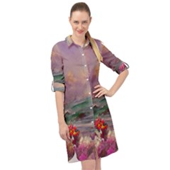 Abstract Flowers  Long Sleeve Mini Shirt Dress by Internationalstore