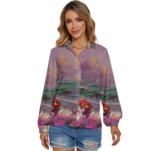 Abstract Flowers  Women s Long Sleeve Button Up Shirt by Internationalstore