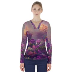 Floral Blossoms  V-neck Long Sleeve Top by Internationalstore