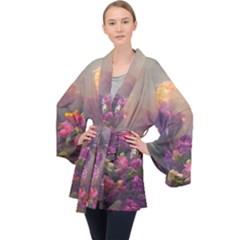 Floral Blossoms  Long Sleeve Velvet Kimono  by Internationalstore