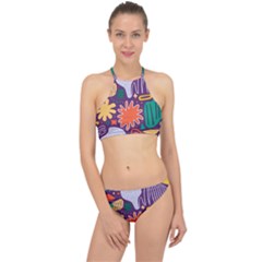 Colorful Shapes On A Purple Background Halter Bikini Set by LalyLauraFLM