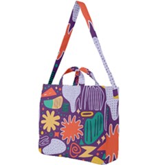 Colorful Shapes On A Purple Background Square Shoulder Tote Bag by LalyLauraFLM