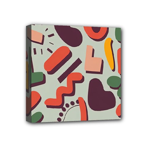Shapes In Retro Colors On A Green Background Mini Canvas 4  X 4  (stretched) by LalyLauraFLM