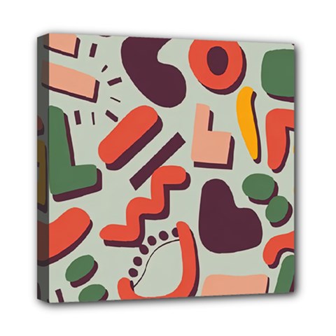 Shapes In Retro Colors On A Green Background Mini Canvas 8  X 8  (stretched) by LalyLauraFLM