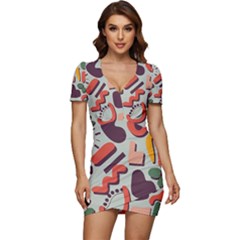 Shapes In Retro Colors On A Green Background Low Cut Cap Sleeve Mini Dress by LalyLauraFLM
