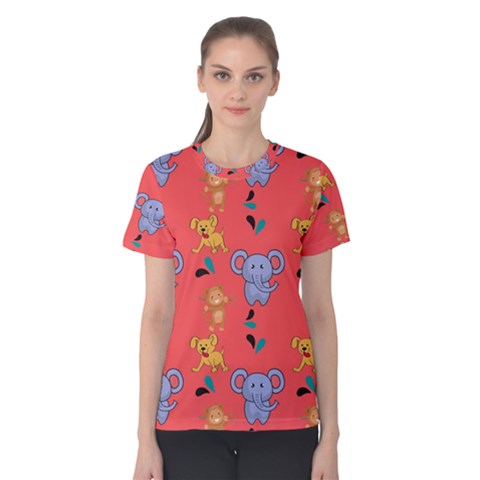 Elephant Monkey Dog Cartoon Women s Cotton T-shirt by Pakjumat