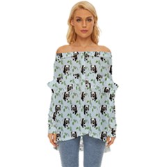 Animal Panda Bamboo Seamless Pattern Off Shoulder Chiffon Pocket Shirt by Pakjumat