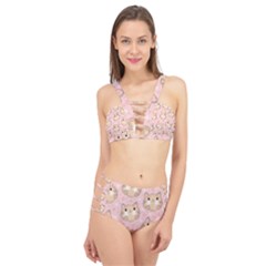 Cat Pattern Pink Cartoon Cage Up Bikini Set by Pakjumat