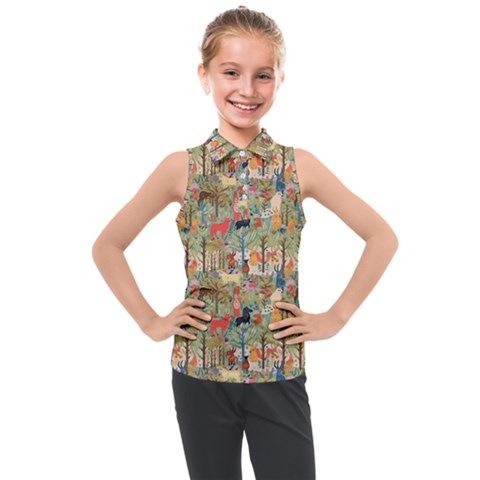 Animal Forest Pattern Kids  Sleeveless Polo T-shirt by Pakjumat