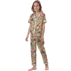 Animal Forest Pattern Kids  Satin Short Sleeve Pajamas Set by Pakjumat