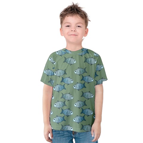 Fishes Pattern Background Kids  Cotton T-shirt by Pakjumat