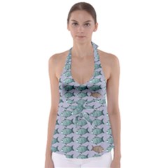 Fishes Pattern Background Theme Tie Back Tankini Top by Pakjumat