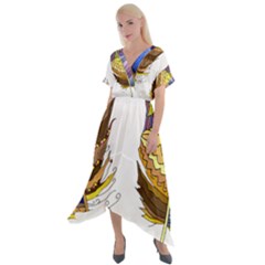 Feathers Design T- Shirtfeathers T- Shirt Cross Front Sharkbite Hem Maxi Dress by ZUXUMI