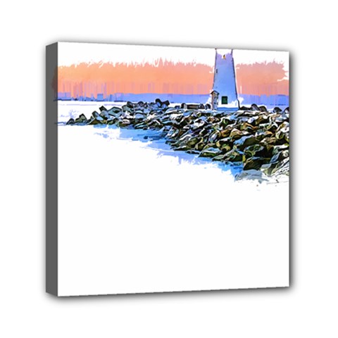 Breakwater Santa Cruz T- Shirt Lighthouse Breakwater Santa Cruz U S A Voyage Art Digital Painting Wa Mini Canvas 6  X 6  (stretched) by JamesGoode