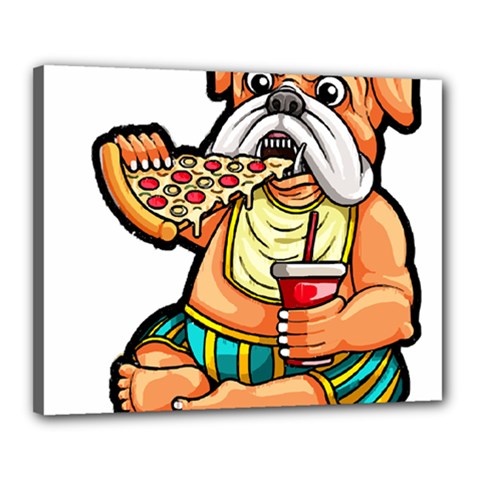 Bulldog Gifts T- Shirtbulldog Eating Pizza T- Shirt Canvas 20  X 16  (stretched) by JamesGoode
