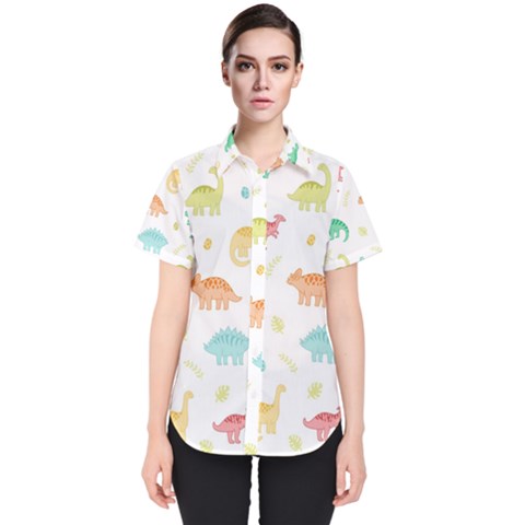 Animals Dinosaurs T-rex Pattern Women s Short Sleeve Shirt by Pakjumat