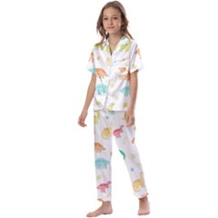 Animals Dinosaurs T-rex Pattern Kids  Satin Short Sleeve Pajamas Set by Pakjumat