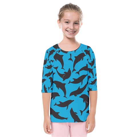 Dolphin Silhouette Pattern Kids  Quarter Sleeve Raglan T-shirt by Pakjumat