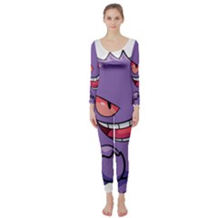 Purple Funny Monster Long Sleeve Catsuit by Sarkoni