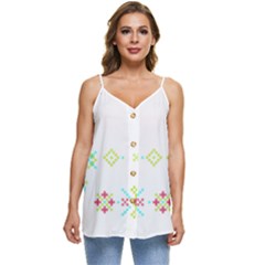 Christmas Cross Stitch Pattern Effect Holidays Symmetry Casual Spaghetti Strap Chiffon Top by Sarkoni