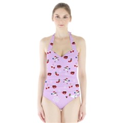 Christmas Xmas Background Design Pattern Halter Swimsuit by uniart180623