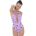 Christmas Xmas Background Design Pattern Plunge Cut Halter Swimsuit View1
