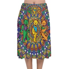 Grateful Dead Pattern Velvet Flared Midi Skirt by Sarkoni
